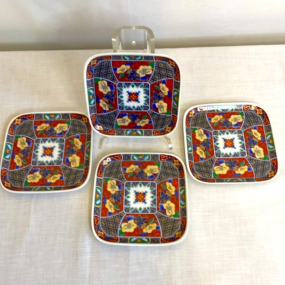 1970s Japanese Sushi Floral Plates